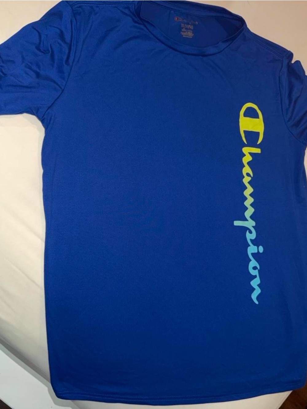 Champion Men’s Royal Blue Short-Sleeve Tee with Yellow-to-Light Blue Logo